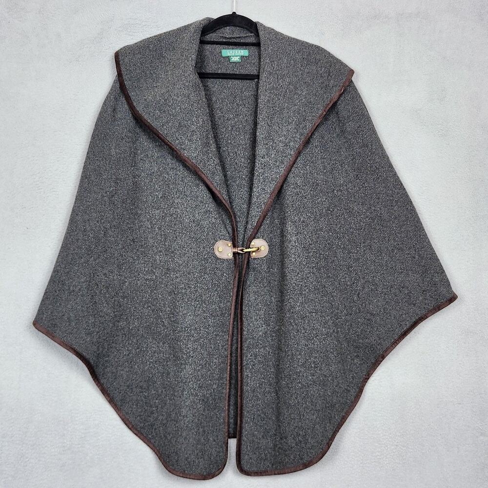 Lauren Ralph Lauren Cape Womens One Size Gray Wool Toggle Buckle Trim Collar